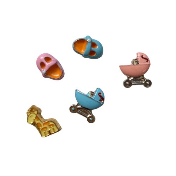 Lot of 60+ Pcs Floating Locket Jewelry Charms Pink Blue Newborn Boy Girl Baby - Picture 4 of 6